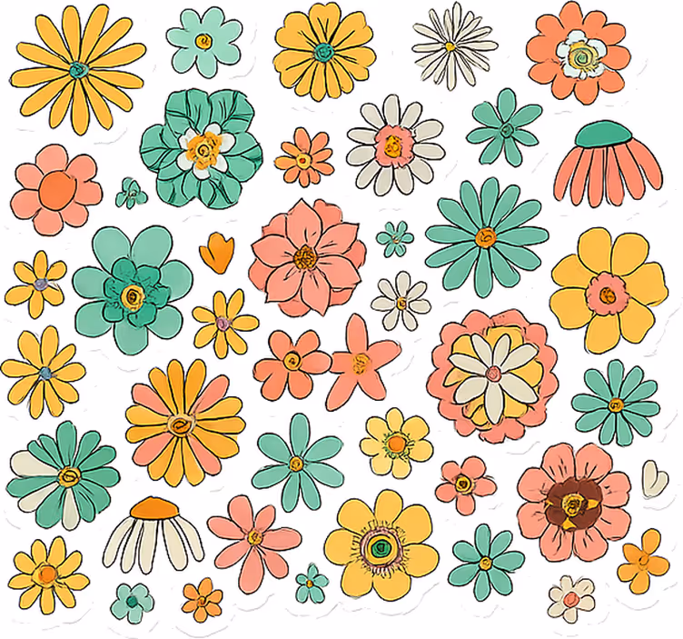 Estor de flores coleção floral colorida retrô dos anos 70 - TenStickers