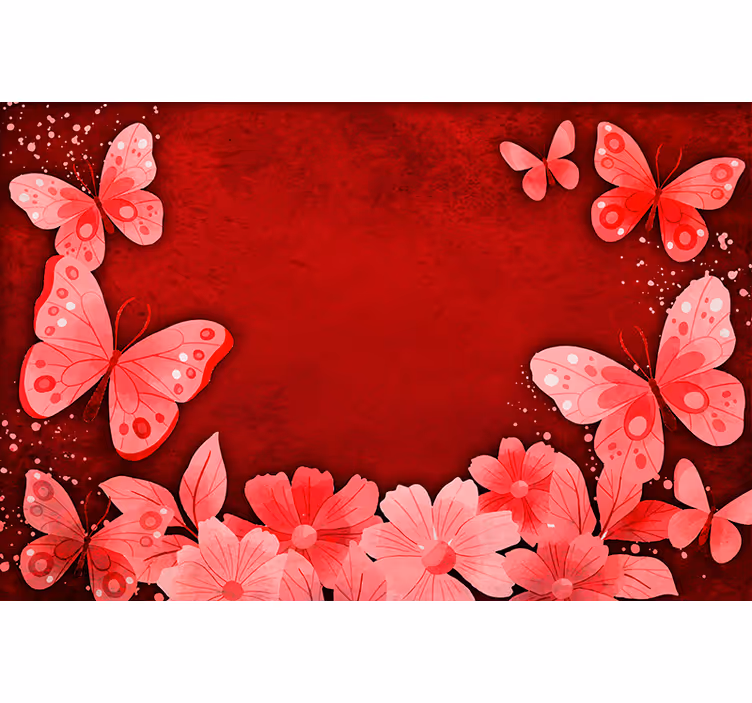 Estore de rolo vermelho com design de flores e borboletas - TenStickers