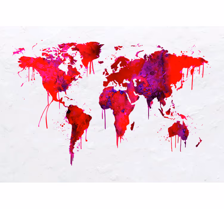 Estore de rolo vermelho mapa-múndi aquarela vermelha - TenStickers