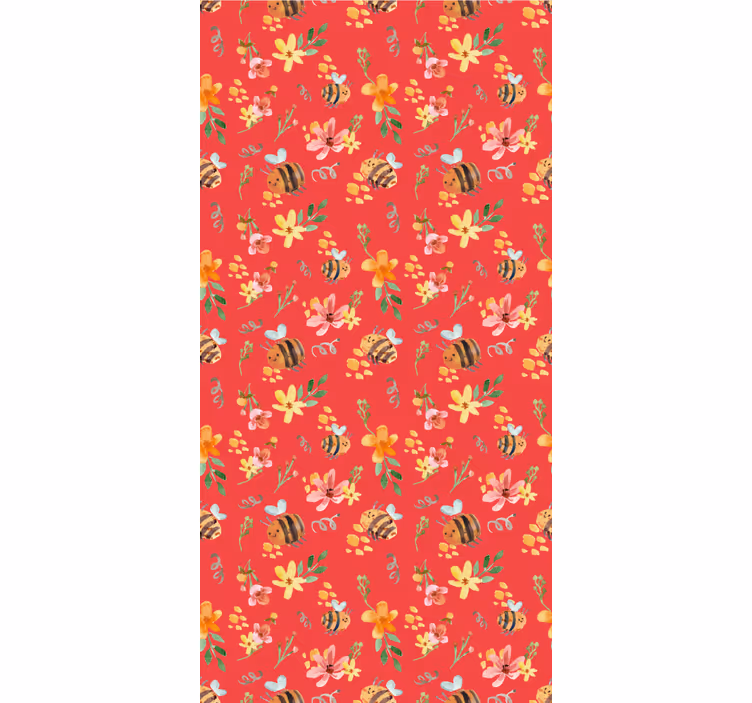 Estore de rolo vermelho flores e abelhas retrô - TenStickers