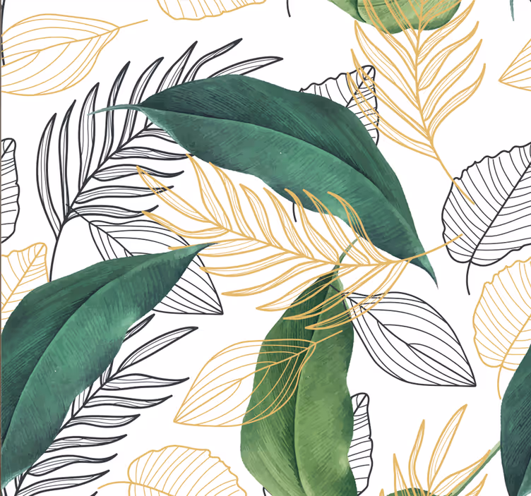 Estore de rolo exterior folhas verdes e douradas com arte - TenStickers