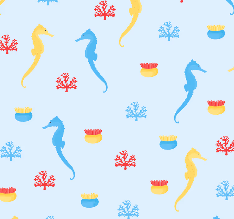Estore de rolo juvenil cavalo-marinho e coral - TenStickers