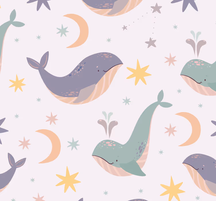 Estore de rolo quarto de bebé padrões de baleias divertidas - TenStickers