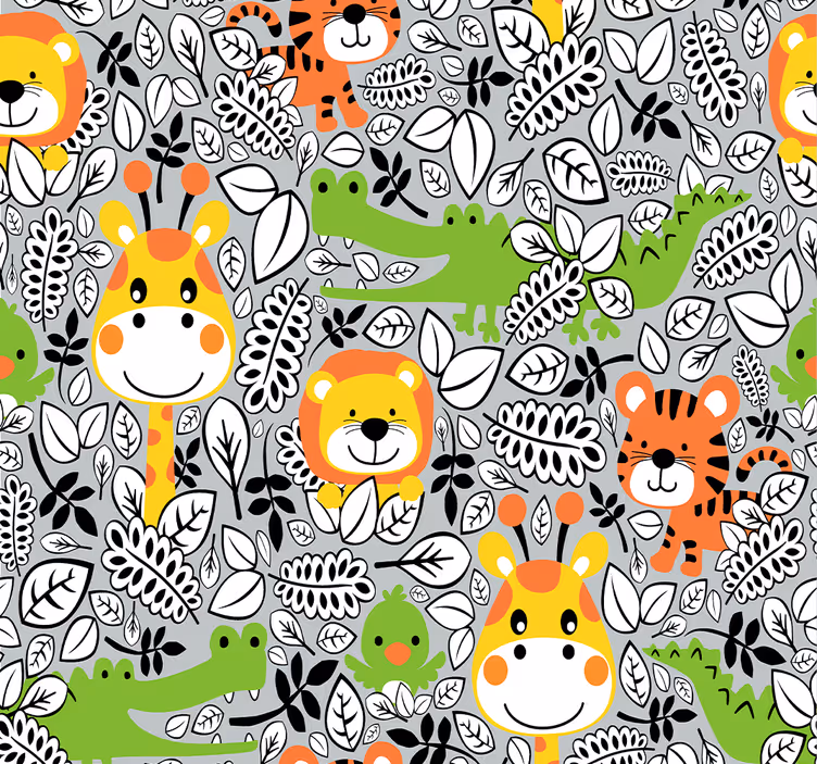 Estore de rolo quarto de bebé amigos da selva cinza - TenStickers