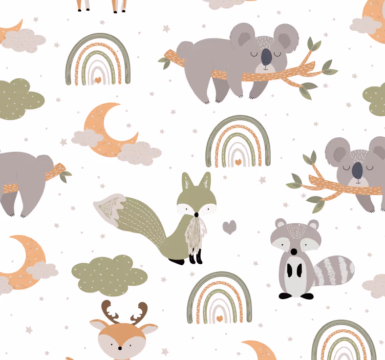 Estore de rolo quarto de bebé padrão animal escandinavo - TenStickers