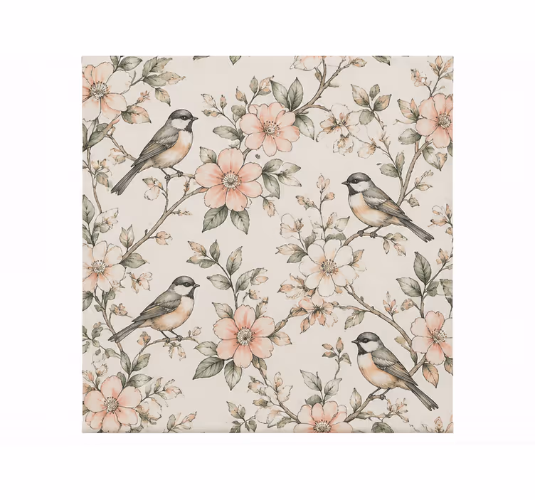 Estore de rolo laranja padrão de esboço de aves e flores - TenStickers