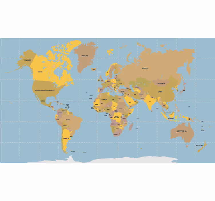 Estore de rolo do mapa mundial bege político - TenStickers