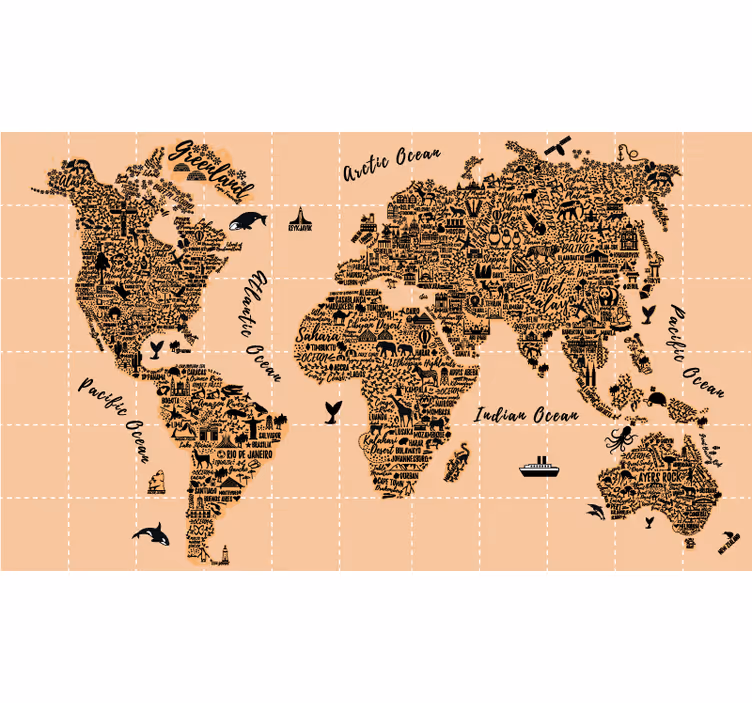 Estore de rolo do mapa mundial marcos icônicos - TenStickers