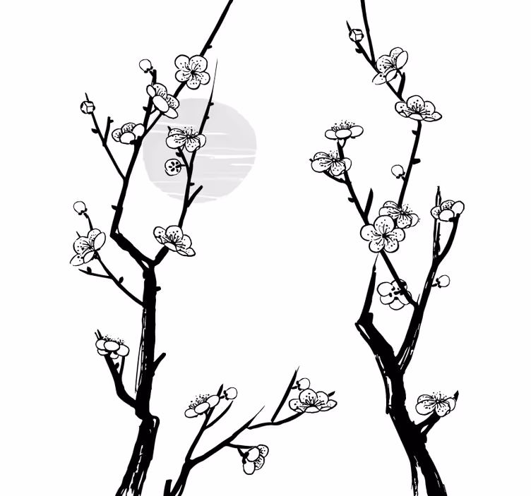 Estore de rolo flores e plantas silhueta de galhos floridos - TenStickers