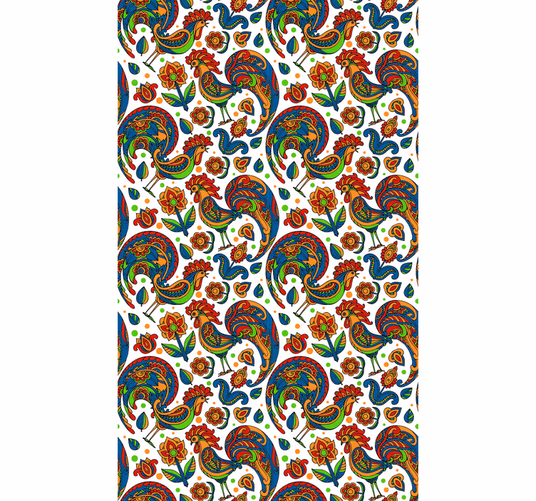 Galinhas coloridas e cortina de flor polida - TenStickers