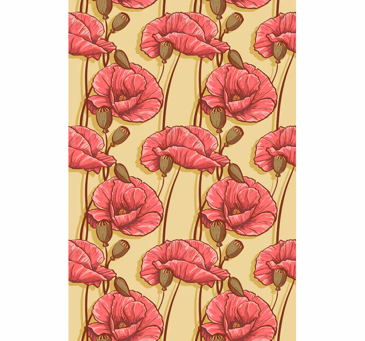 Vintage vermelho papoulas padrão flor cortina - TenStickers