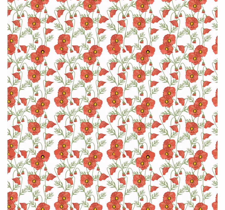 Estore de rolo florais padrão de papoula vermelha - TenStickers