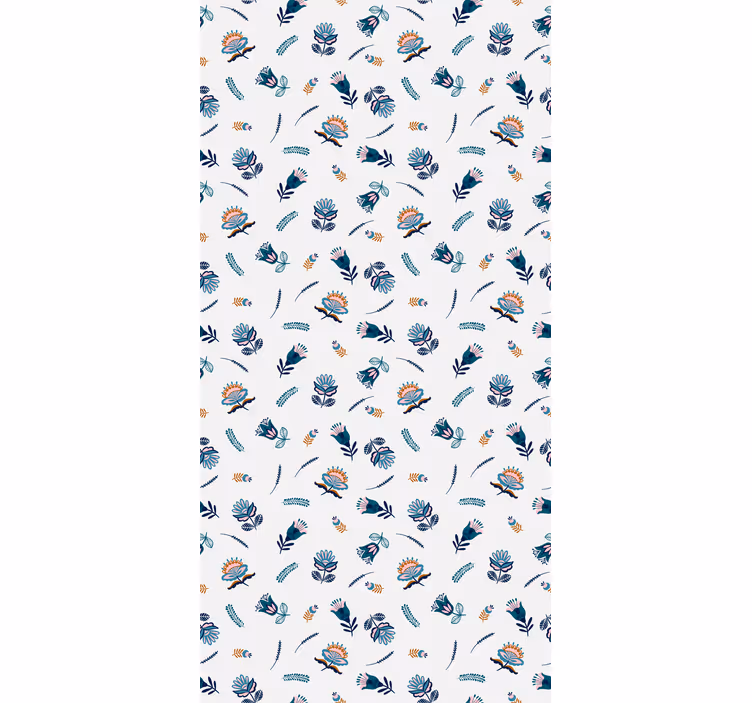 Estore de rolo florais motivo de arte popular azul - TenStickers