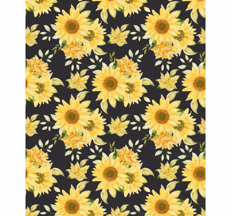Padrão de girassol fundo preto flor cego - TenStickers