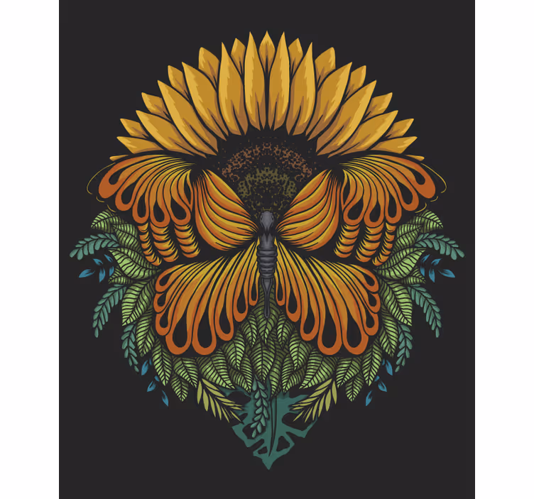 Girassol com cego de flores de borboletas - TenStickers