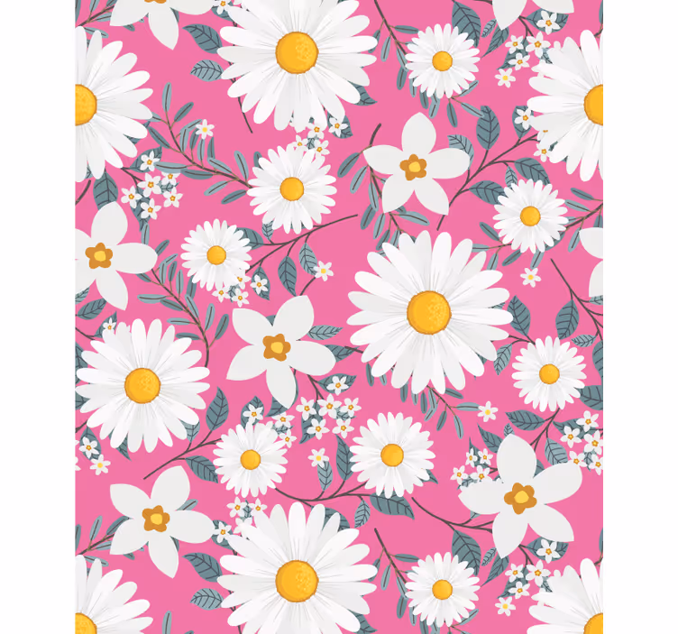 Estore de rolo flores e plantas padrão de margaridas rosa - TenStickers