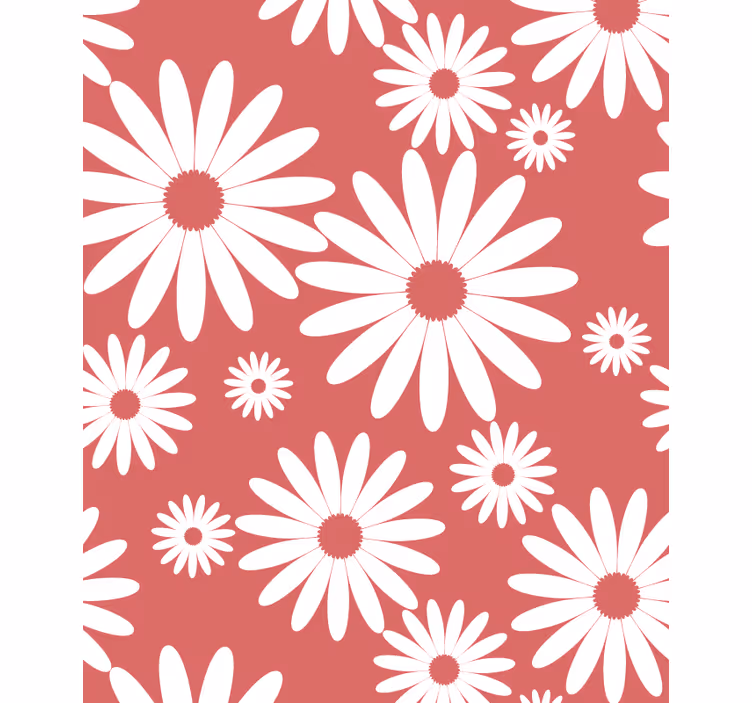 Estore de rolo flores e plantas padrão de margarida branca - TenStickers