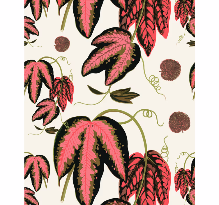 Estore de rolo flores e plantas padrões de folhas rosa - TenStickers