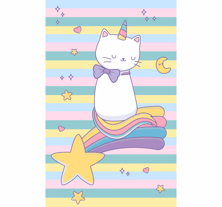 Gato unicórnio na estrela cadente crianças cegas - TenStickers