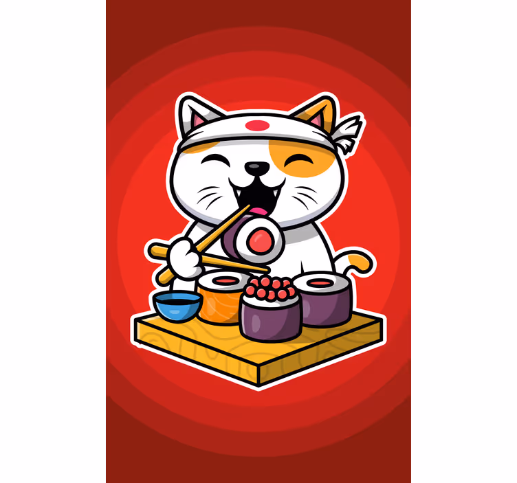 Estores de rolo de animais sushi de gato feliz - TenStickers