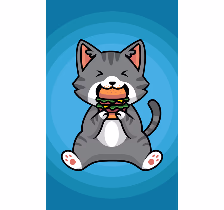 Gato comendo hambúrguer infantil cego - TenStickers