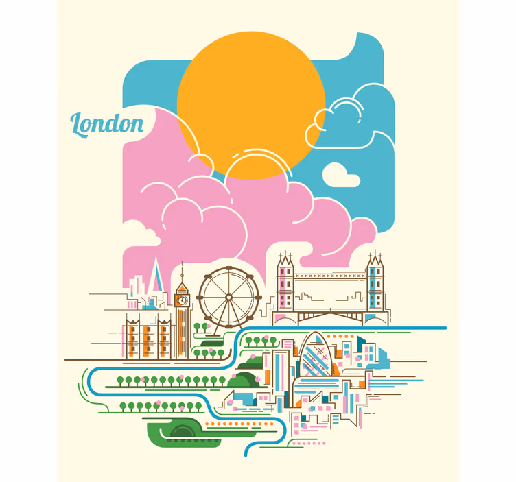 Estore de rolo do mapa mundial vista do horizonte de londres - TenStickers