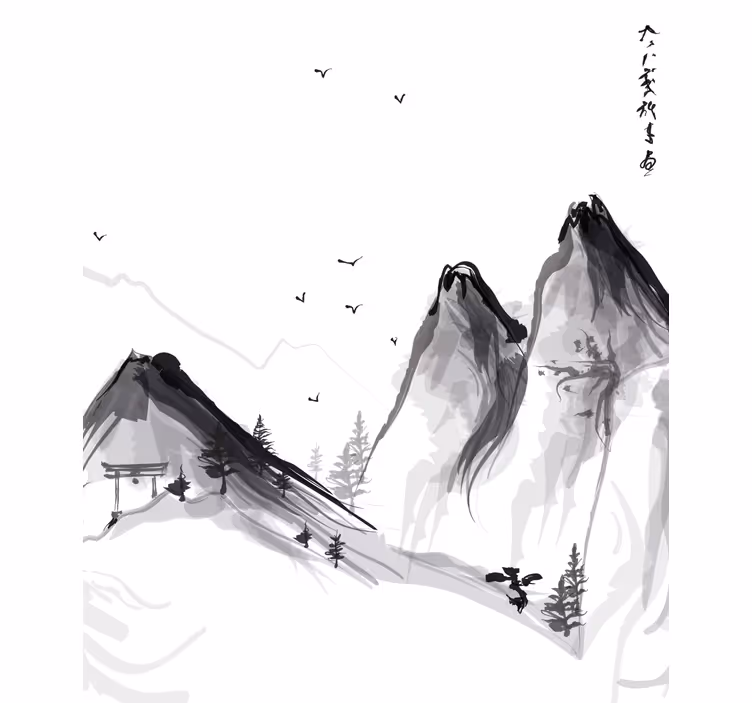 Estore de rolo para sala inverno japonês com montanhas - TenStickers