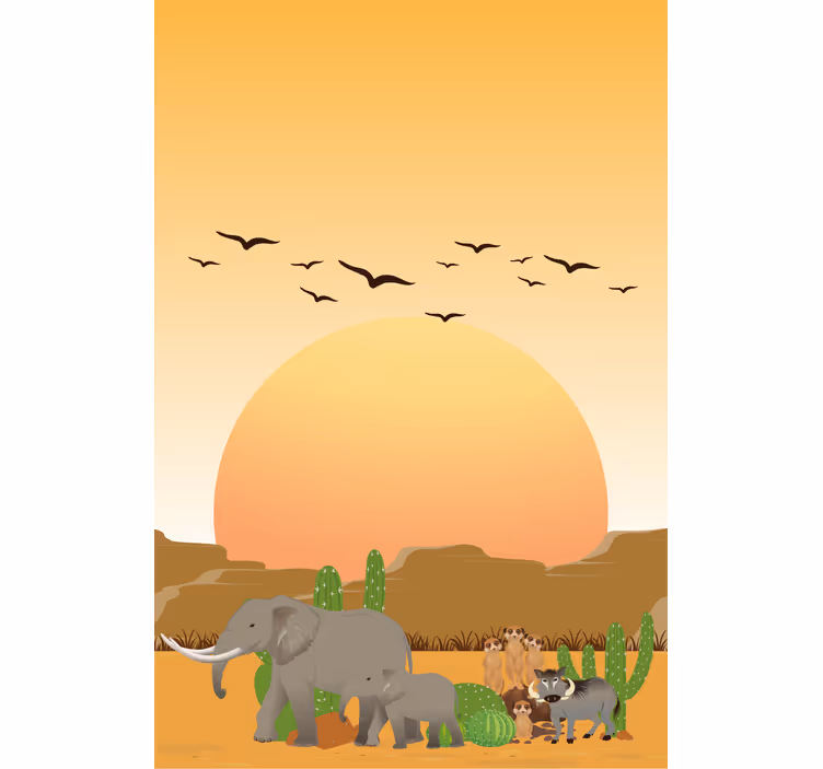 Estores de rolo de animais cena do pôr do sol na savana - TenStickers