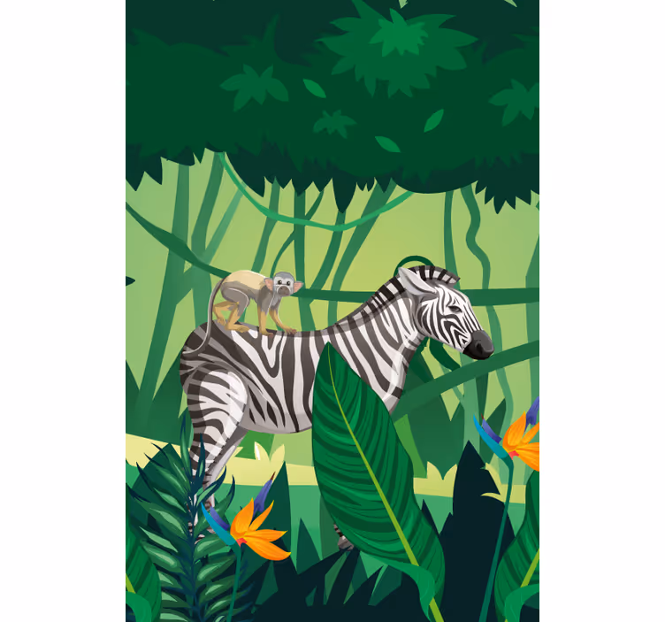 Estores de rolo de animais zebra com macaco - TenStickers