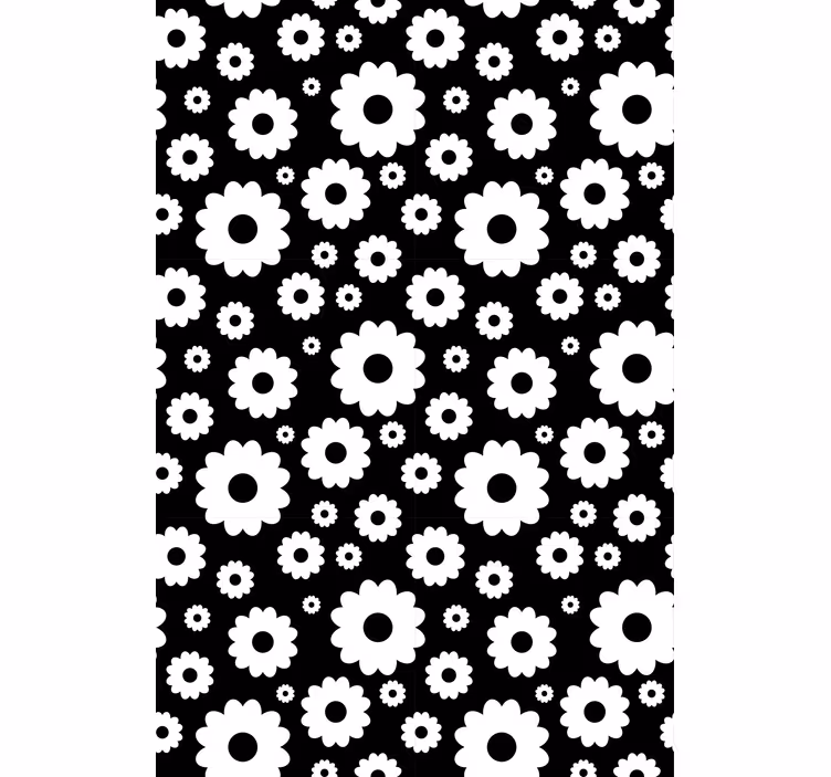 Estore de rolo florais padrão de flor preto e branco - TenStickers