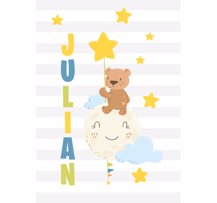 Estore de rolo infantil urso segurando estrela com nome - TenStickers