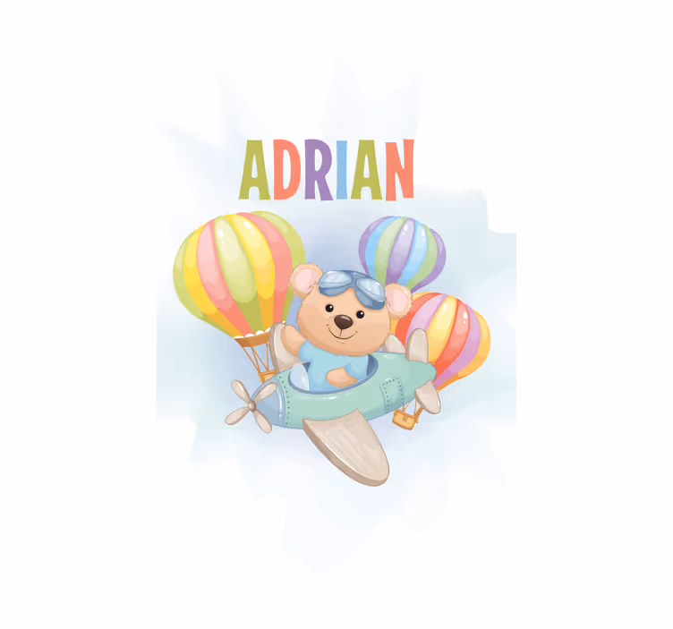 Estore de rolo infantil urso em avião com nome - TenStickers