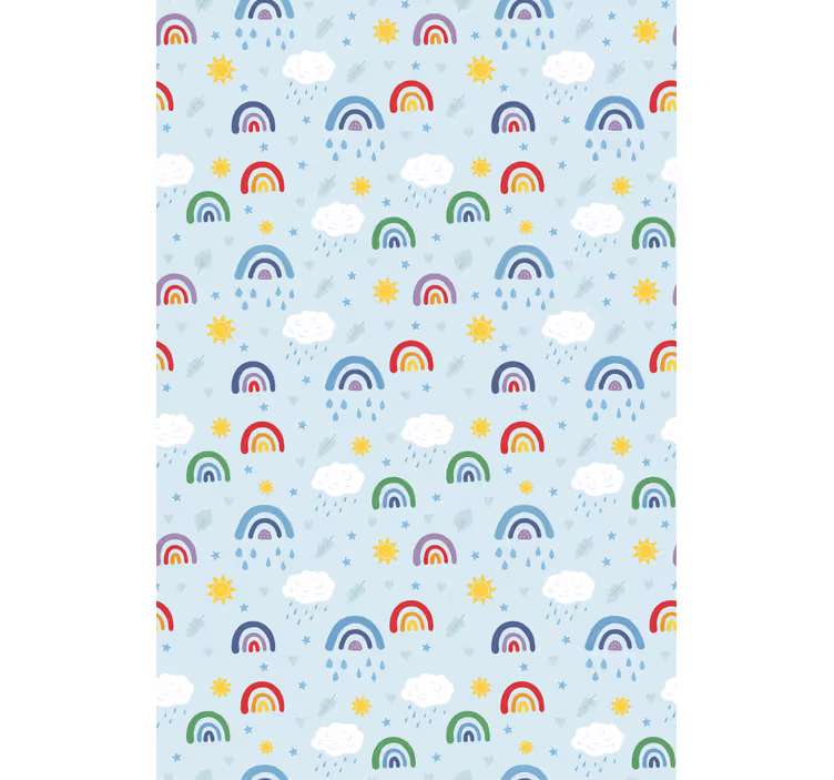 Estore de rolo infantil arco-íris azul e nuvens - TenStickers