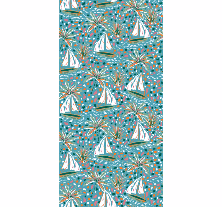Estore de rolo florais barcos à vela e palmeiras - TenStickers