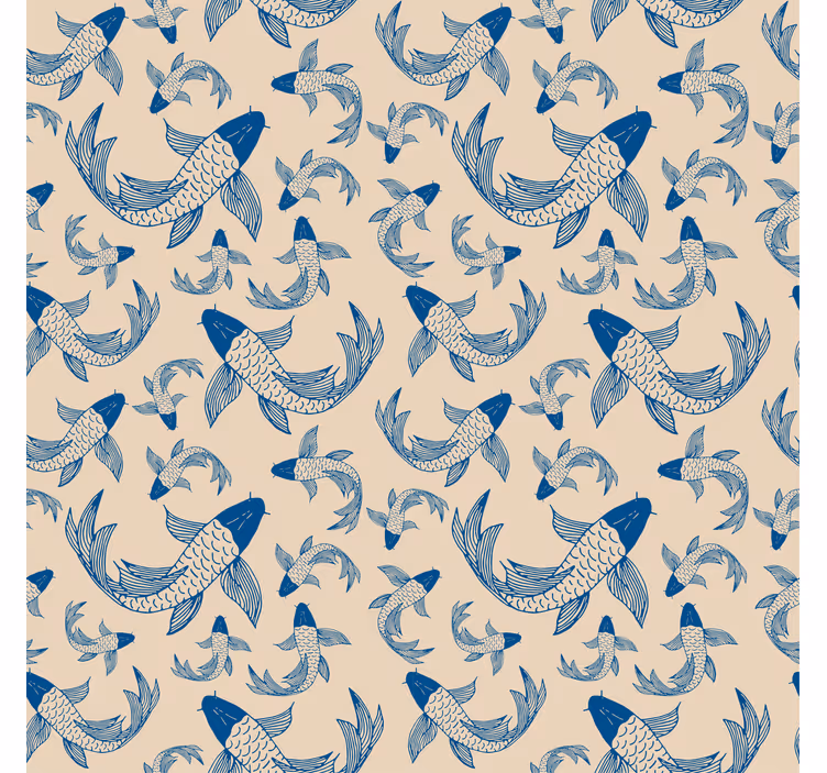 estor de sala de estar com peixes koi bege e azul - TenStickers