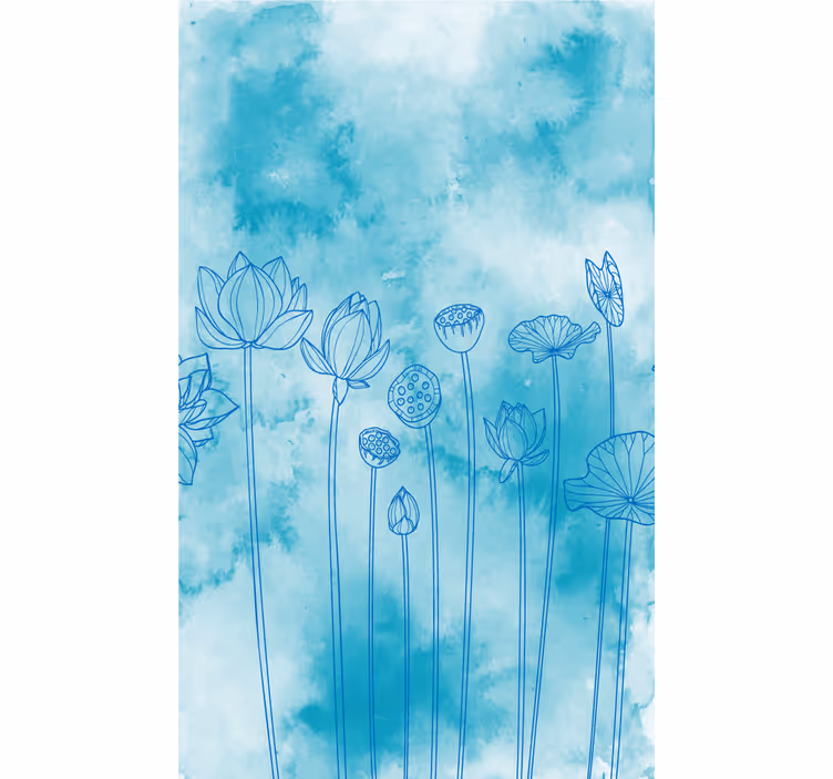 Estore de rolo flores e plantas padrão azul lótus - TenStickers
