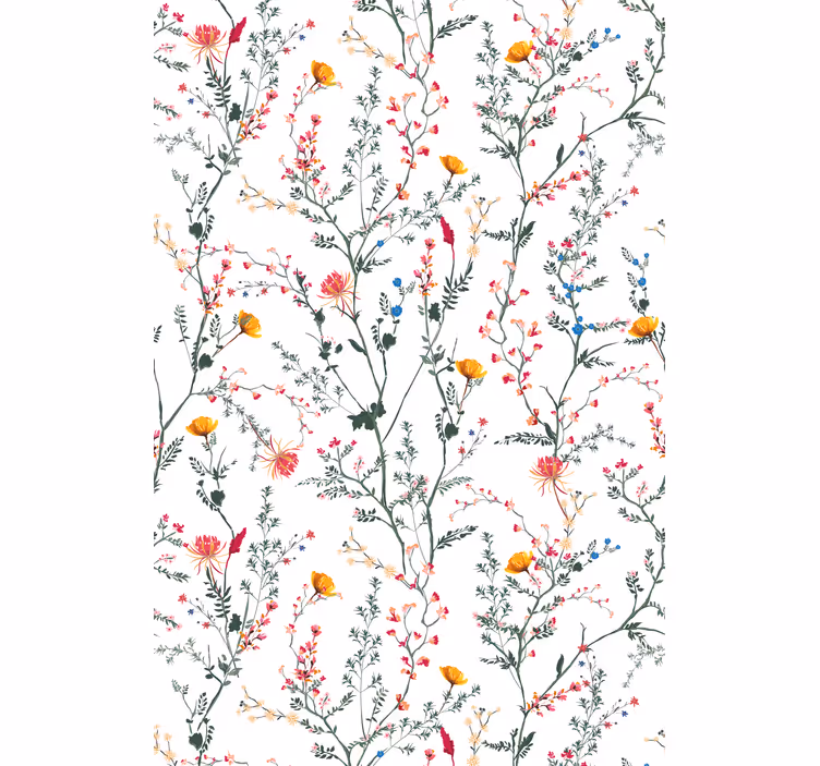 Estore de rolo flores e plantas padrão de pássaro floral - TenStickers