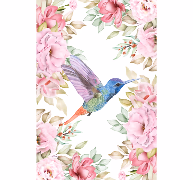 Estore de rolo flores e plantas beija-flor entre rosas - TenStickers