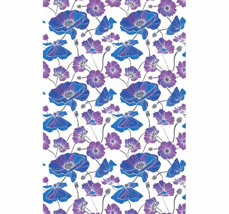 Estore de rolo flores e plantas padrão azul e rosa - TenStickers