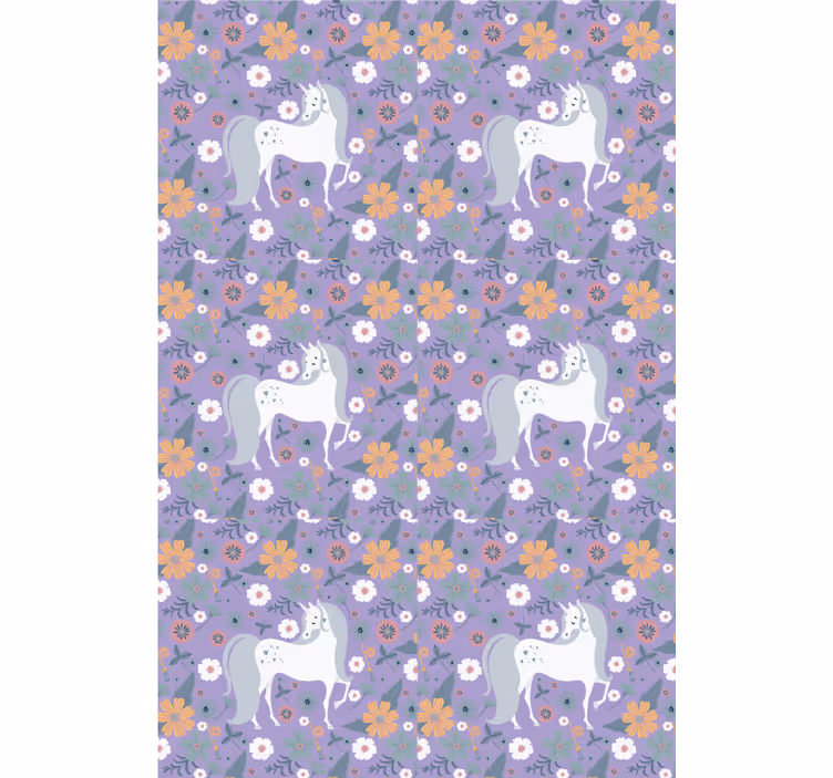 Estore de rolo infantil unicórnios roxos e flores - TenStickers