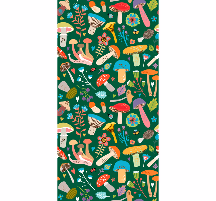 Estore de rolo flores e plantas motivo vibrante de cogumelo - TenStickers