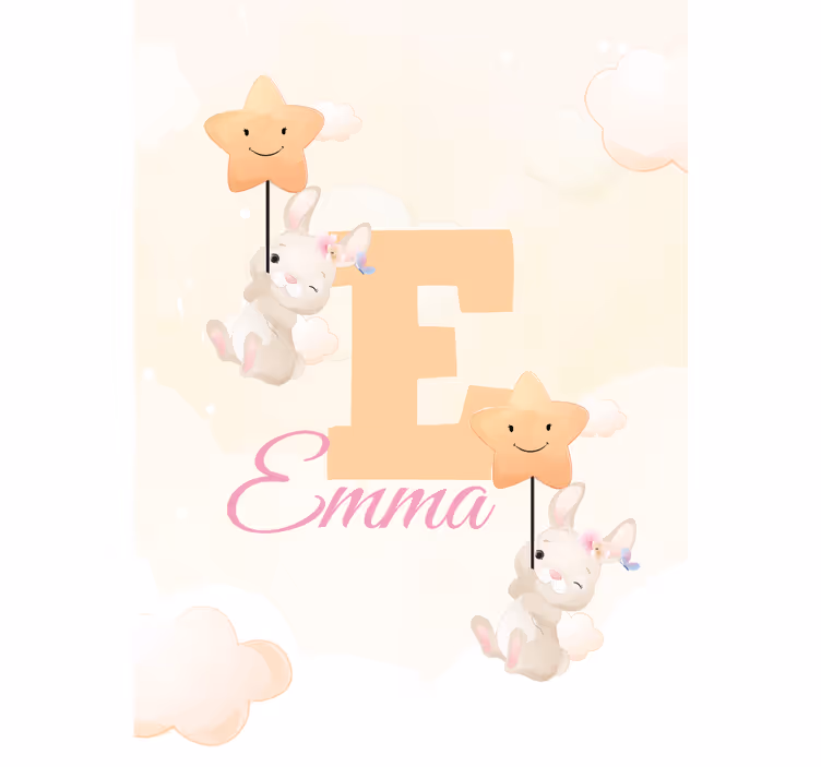 Estore de rolo infantil coelhinhos com estrelas com nome - TenStickers
