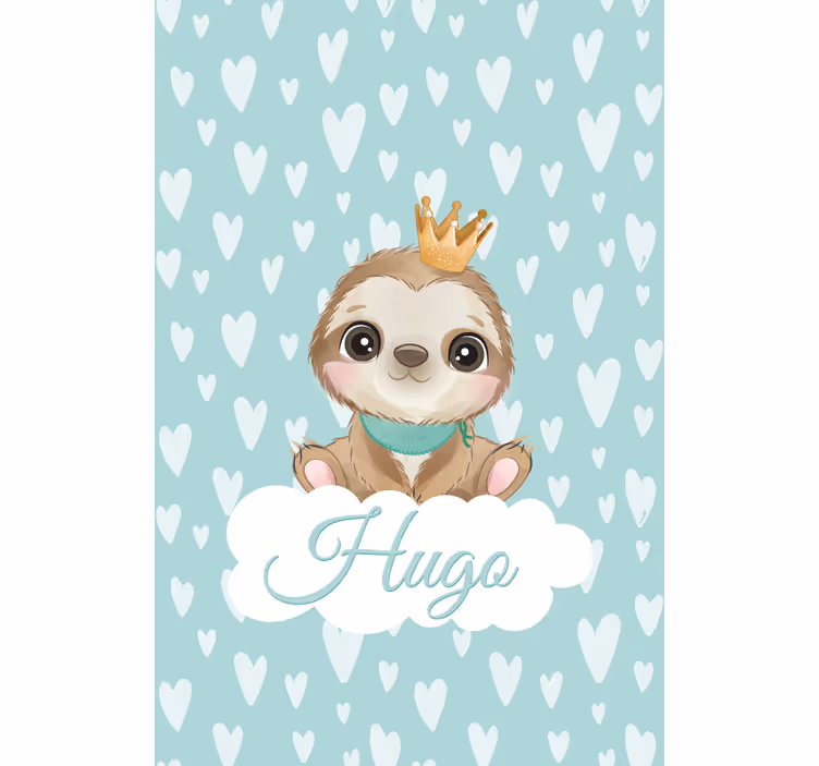 Estore de rolo infantil preguiça com coroa e nome - TenStickers