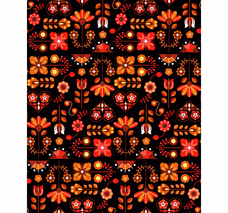 Estore de rolo florais arte popular laranja - TenStickers