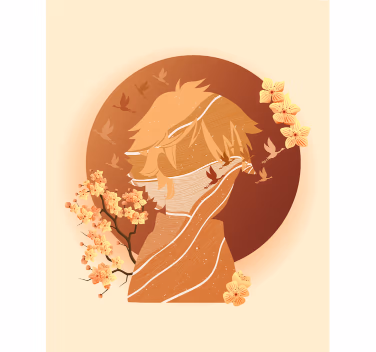 Estore de rolo com desenhos silhueta da natureza asiática - TenStickers