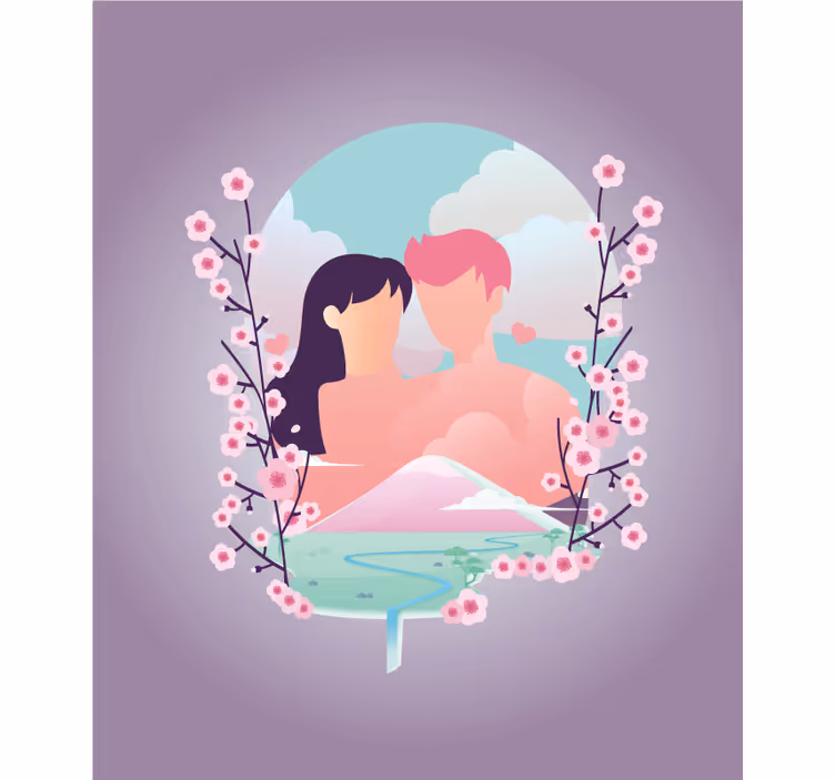 Estore de rolo romântico casal em meio às flores - TenStickers
