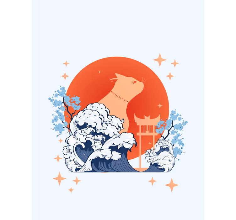 Estores de rolo de animais gato com ondas - TenStickers