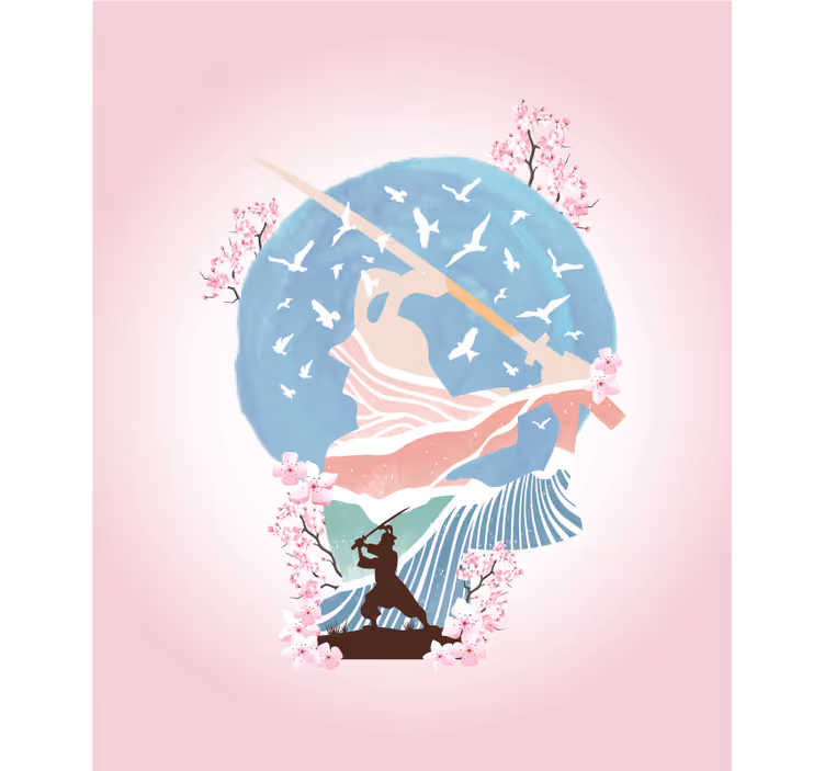 Estore de rolo com desenhos silhueta elegante de samurai - TenStickers