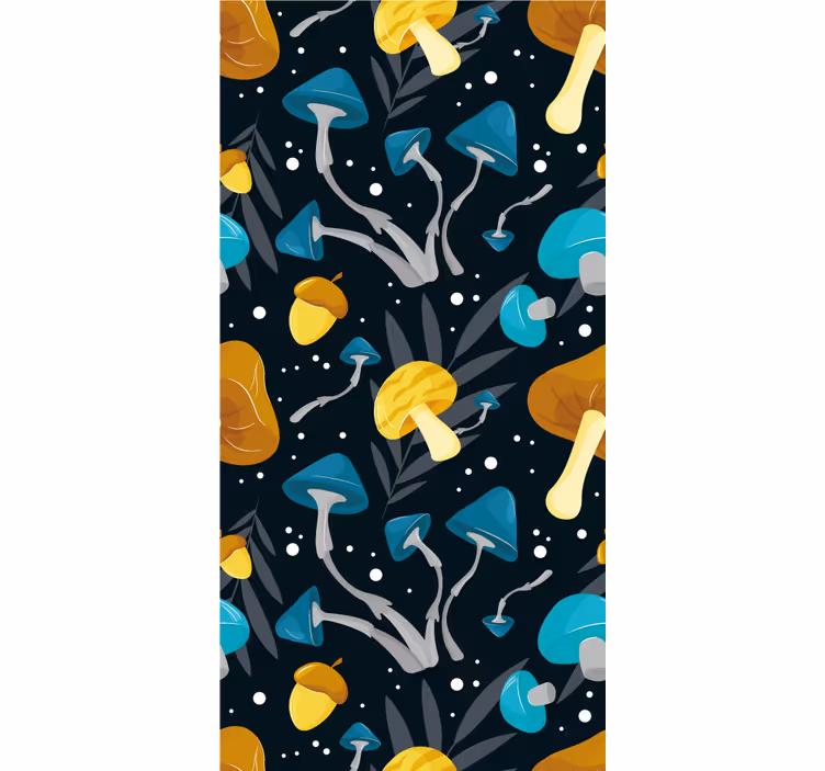 Cortina de cozinha com padrão de cogumelo azul e amarelo - TenStickers