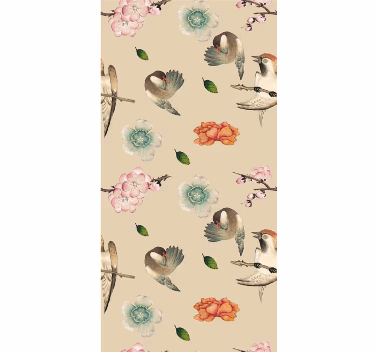 Estore de rolo flores e plantas design aviário bege - TenStickers